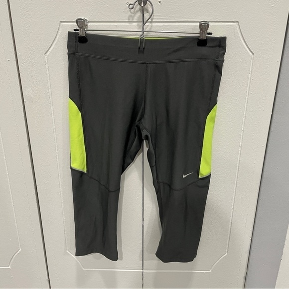 Nike Dri-fit Cropped Grey and Yellow Leggings - Picture 1 of 10